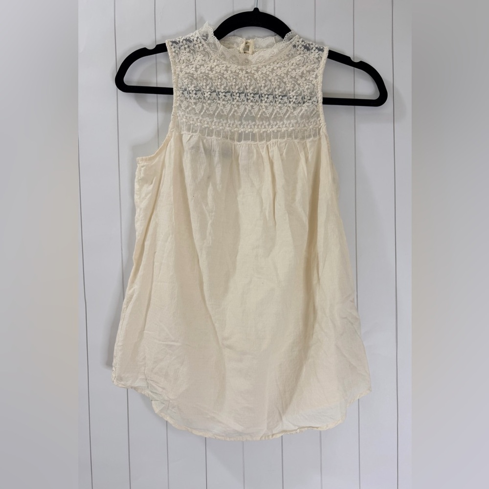 Zara Cream Lace Yoke Sleeveless Top Size Small